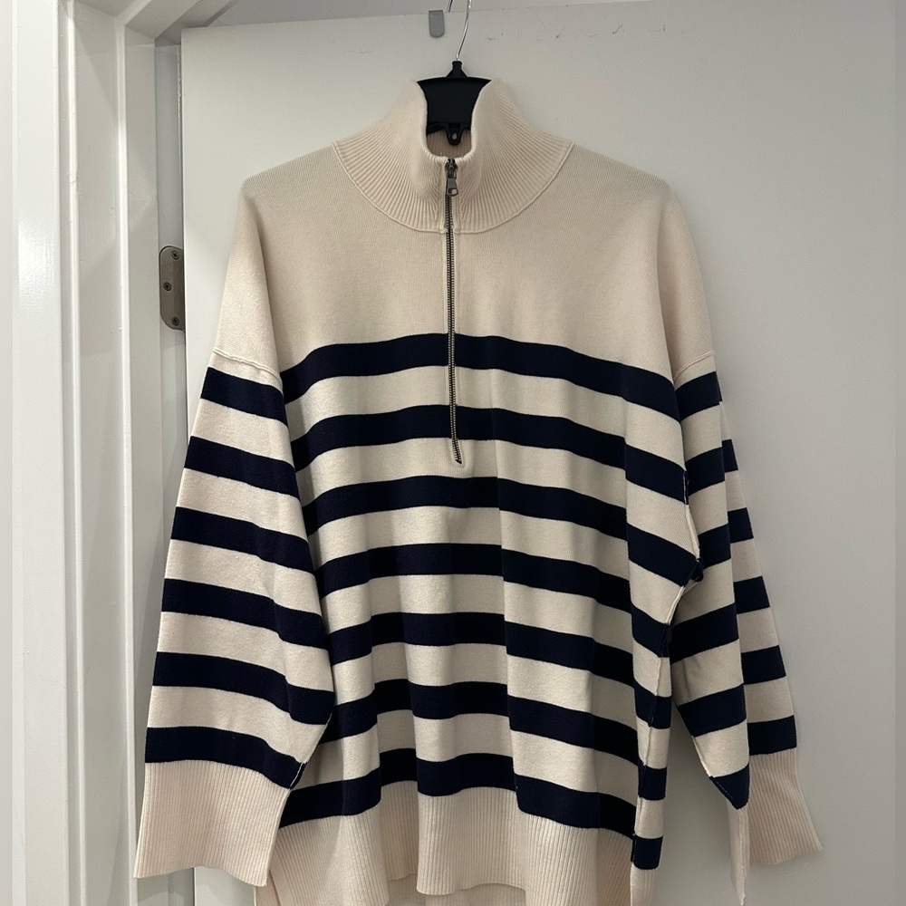 NWOT Free People Coastal Strip Quarter Zip Sweater - size Medium